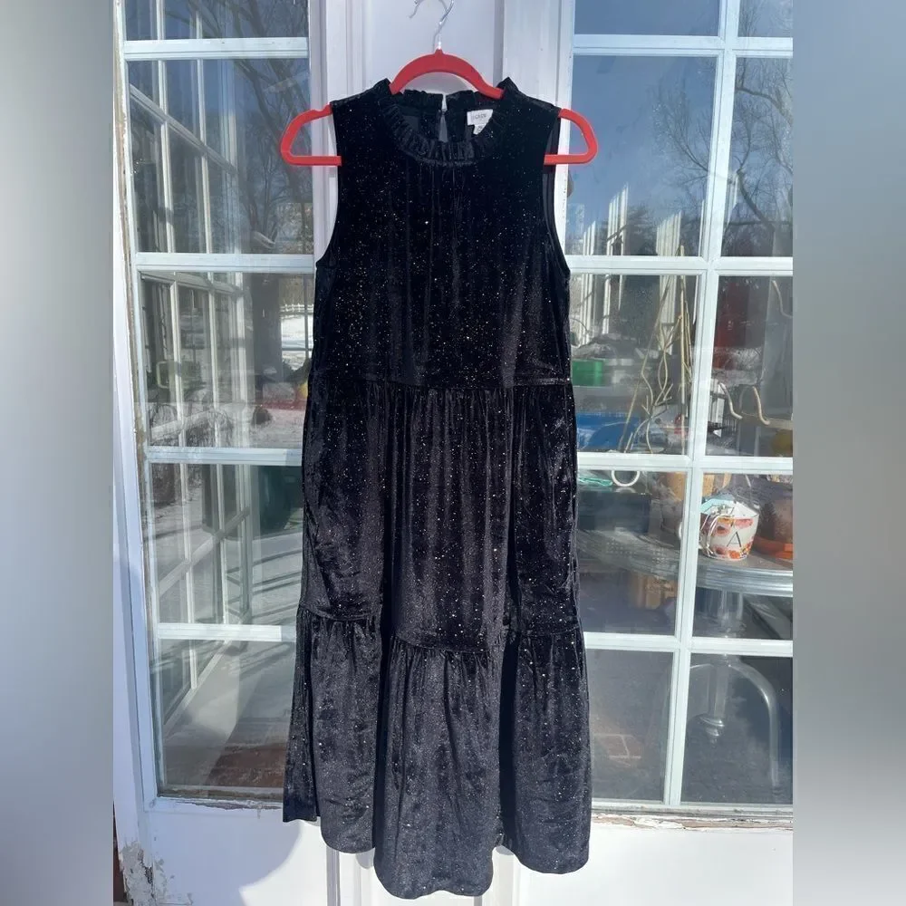 J Crew Velvet Shimmer Tiered Midi Dress NWT